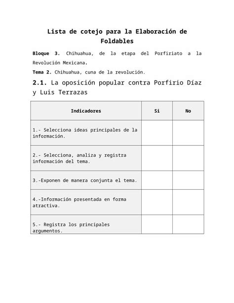 Doc Lista De Cotejo Para La Elaboracic B N De Foldables Bloque Tema