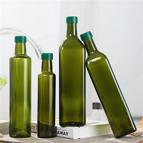 250ml 500ml 750ml Green Square Marasca Cooking Oil Olive Oil Glass Bottle With Plastic Lid High