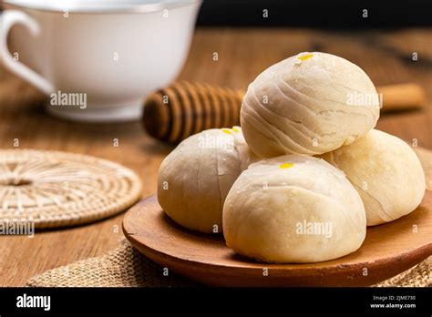 Closeup View Of Homemade Chinese Pastry Or Moon Cake Filled With Sweet