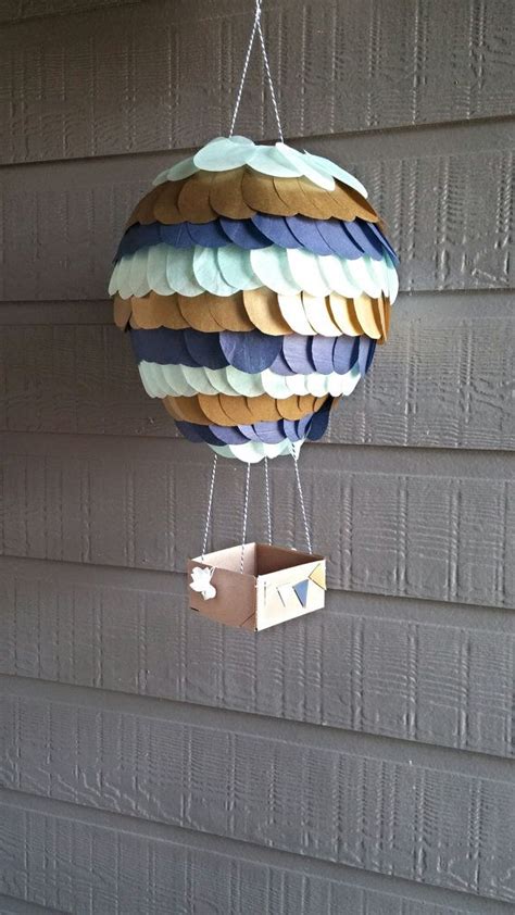 Navy Metallic Gold And Mint Hot Air Balloon Lantern Nursery Decoration