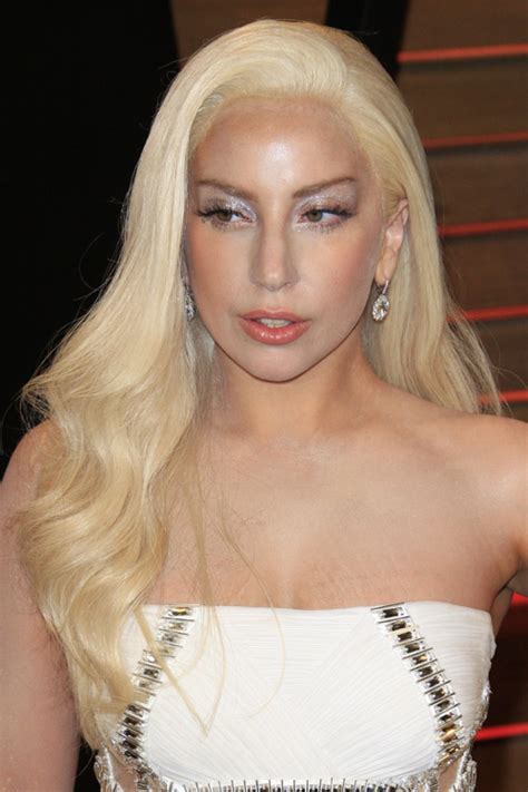 Lady Gaga Wavy Platinum Blonde Faux Sidecut Side Part Hairstyle Steal Her Style