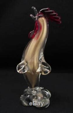 Authentic Vintage Italian Murano Art Glass Rooster Bird Figurine With Label