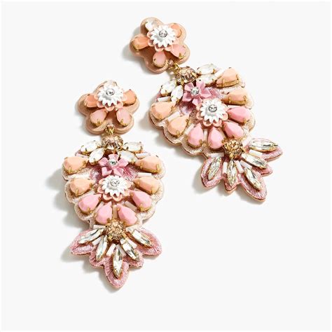 J Crew Embroidered Floral Leather Backed Earrings Jewelry Bracelets