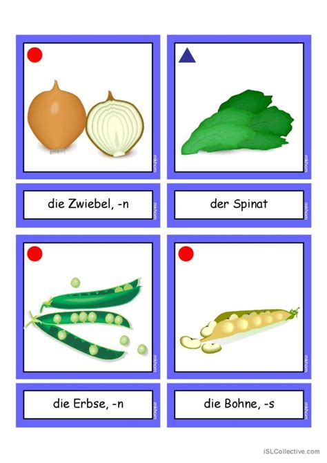 Flashcards Gemüse 1 mittel bildwörte English ESL worksheets pdf doc