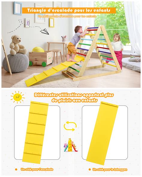 GOPLUS Échelle Triangle dEscalade Pliable en Bois pour Enfants Idéal