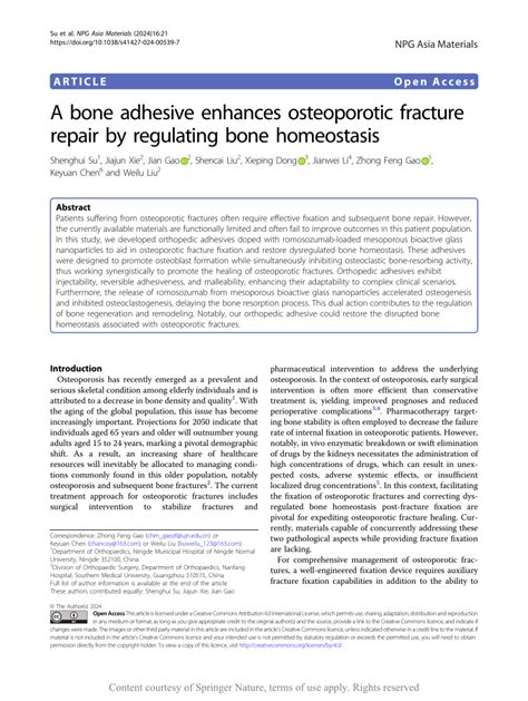 Pdf A Bone Adhesive Enhances Osteoporotic Fracture Repair By