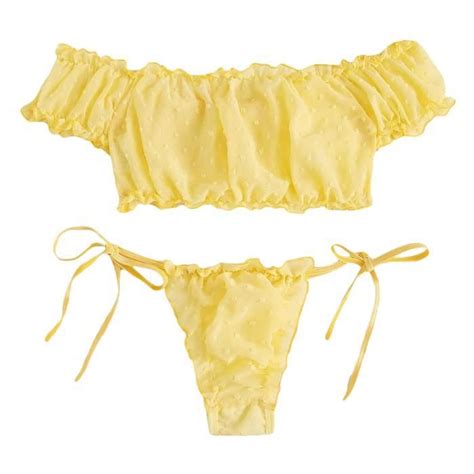 Ensemble De Lingerie Femmes Mignonnes Broderie Dentelle Bowknot Off Shouder Ensemble Lingerie