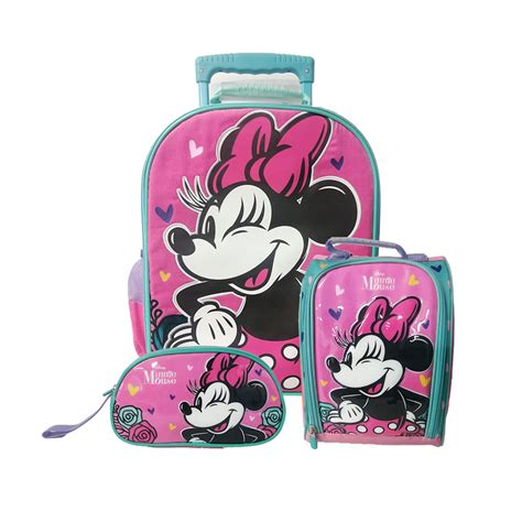 Ripley Set Piezas Minnie Mouse Maleta Lonchera Cartuchera Rosado