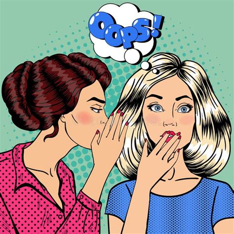 Young Woman Whispering Secret To Her Friend Pop Art Stock Vector