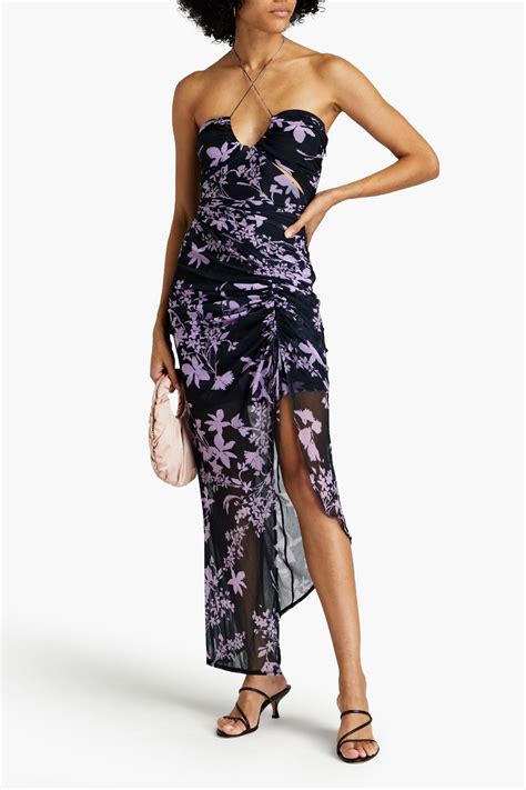 Nicholas Maeve Off The Shoulder Floral Print Stretch Mesh Maxi Dress