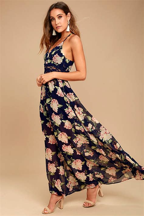 Lovely Navy Blue Dress Floral Print Dress Maxi Dress 59 00 Lulus