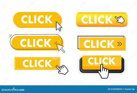 Set Of Click Button Hand Pointer Clicking Stock Vector Illustration