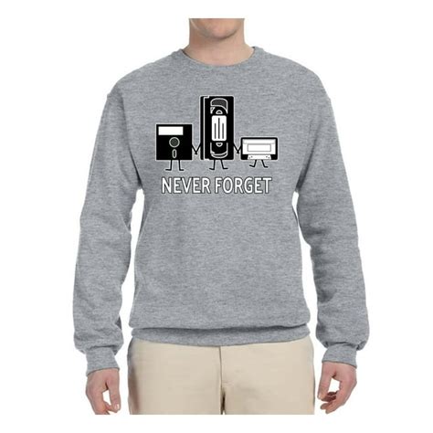 Never Forget Floppy Vhs Cassette Tape Mens Humor Graphic Sweatshirt Heather Grey Large