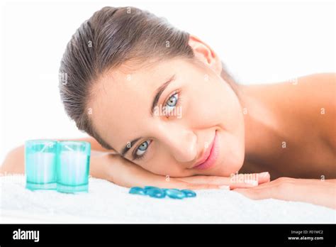 Pretty Brunette Lying On Massage Table Stock Photo Alamy