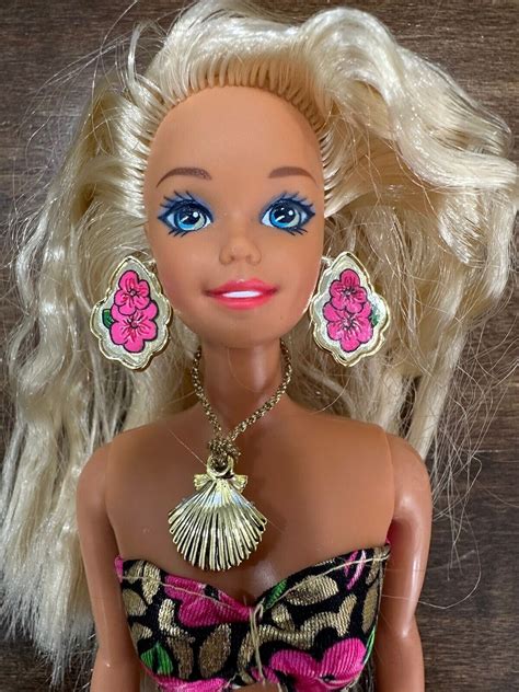 Vintage 1994 Mattel Barbie Tropical Splash Doll Bikini Earrings Necklace Euc Ebay