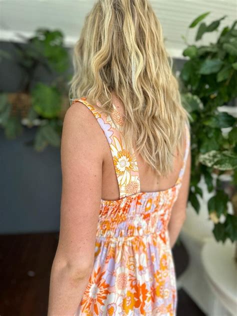 DRESS S0910282 LIZZY PEACH AND LILAC DAISY PRINT Naked Gypsy