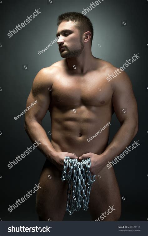 Naked Muscular Man Posing Chain Stock Photo Shutterstock