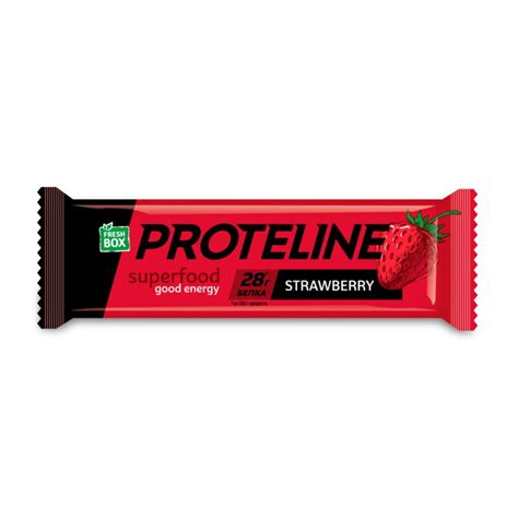 Протеїнові батончики PROTELINE зі смаком полуниці.
