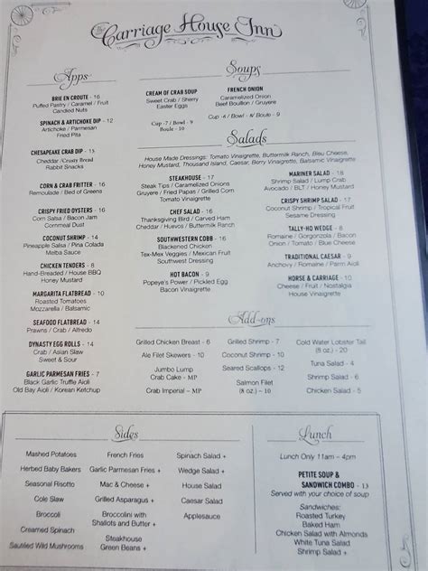 Menu at Carriage House Inn Restaurant & Catering, Emmitsburg