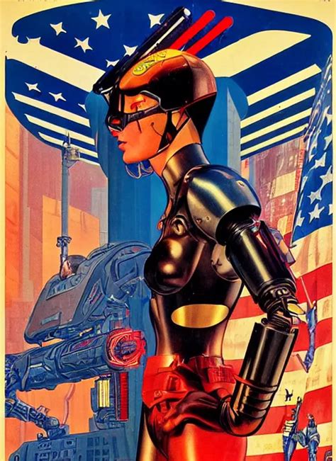 American Propaganda Poster Cyberpunk Mech Pilot Stable Diffusion