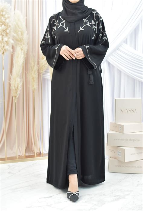 Abaya Duba Kimono Noir Avec Broderies Perl Es Pour L A D