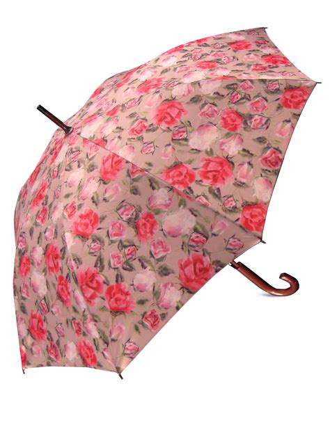 Pink and Red English Rose Design Umbrella with a wooden handle that would be the perfect rainy ...