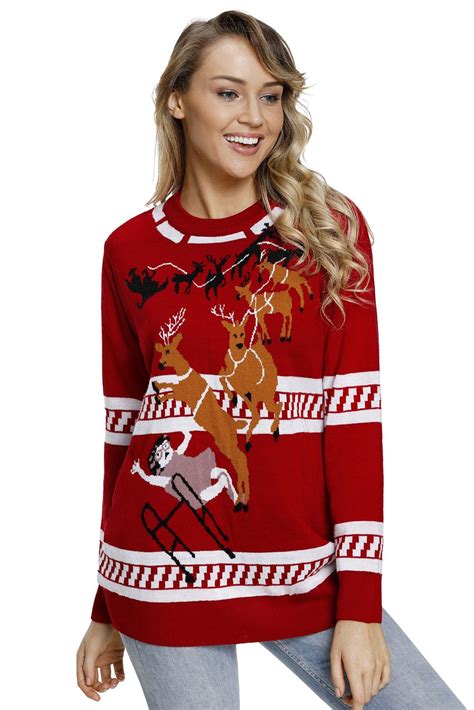 Reindeer Jump Over Red Ugly Christmas Sweater [lc27860 3] 15 30 Christmas