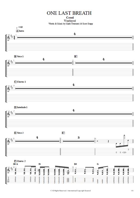 One Last Breath Tab By Creed Guitar Pro Full Score Mysongbook