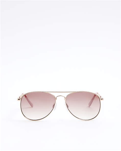 Rose Gold Aviator Sunglasses River Island