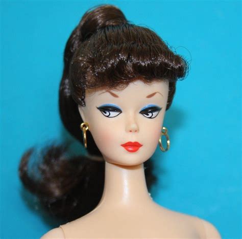 Vintage Barbie Reproduction Nude Doll Brunette Ponytail W Footholes Perfect