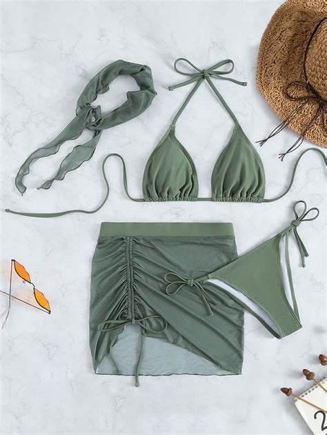 Shein Swim Basics Pack Push Up Thong Bikini Swimsuit With Cover Up Bandana Shein Usa