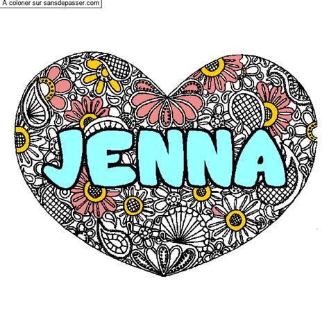 Coloriage prénom JENNA décor Mandala coeur Sans Dépasser