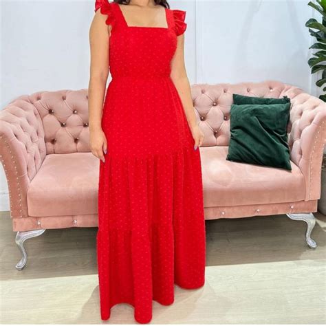 Vestido Longo Luxo Babada Na Manga Shopee Brasil