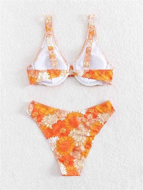 Shein Swim Vcay Random Floral Print Underwire Bikini Swimsuit Shein Usa