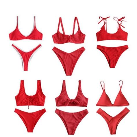 Off Soft Pad Spaghetti Straps Thong Bikini Set In Red Zaful