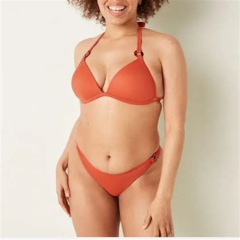 Pink Victoria S Secret Swim Top Vs Pink Amber Clay Push Up Triangle Bikini Top With Rings
