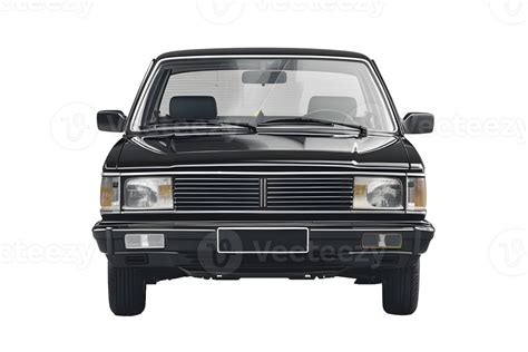 Front View Classic Black Sedan Car Isolated On Transparent Background