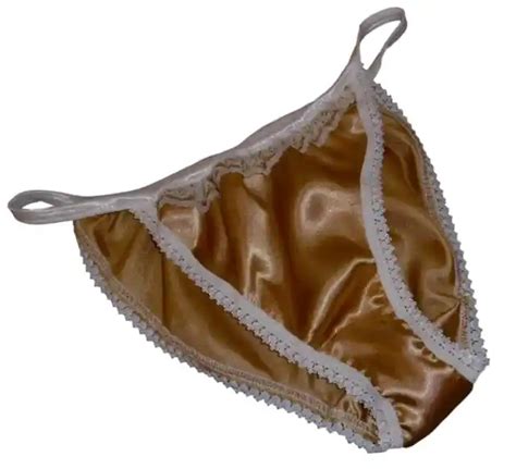 Antique Gold Shiny Satin Panties Tanga String Bikini Ivory Lace Made In France Picclick Uk