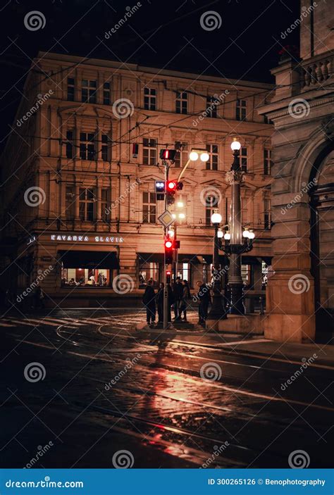 The Famous Cafe La Porte Montmartre On Grands Boulevards At Rainy Night