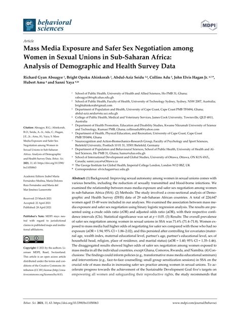 Pdf Mass Media Exposure And Safer Sex Negotiation Among Women In