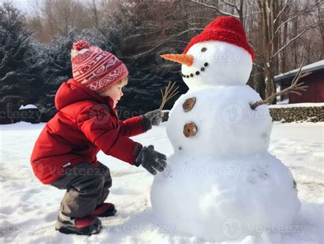 Kids building a snowman in winter day AI Generative 28950181 Stock ...