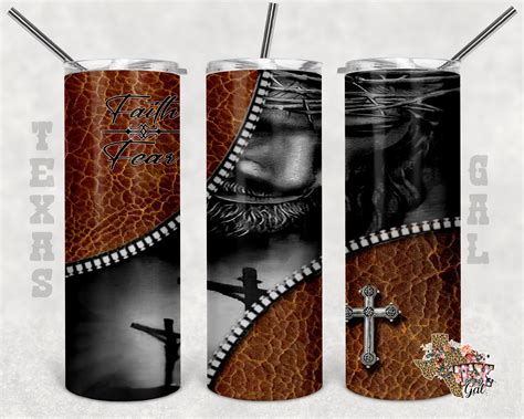 20 Oz Skinny Tumbler Jesus Faith Over Fear Leather Zipper Etsy