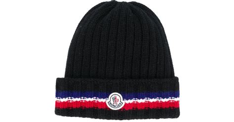 Moncler Wool Stripe Beanie In Black For Men Lyst