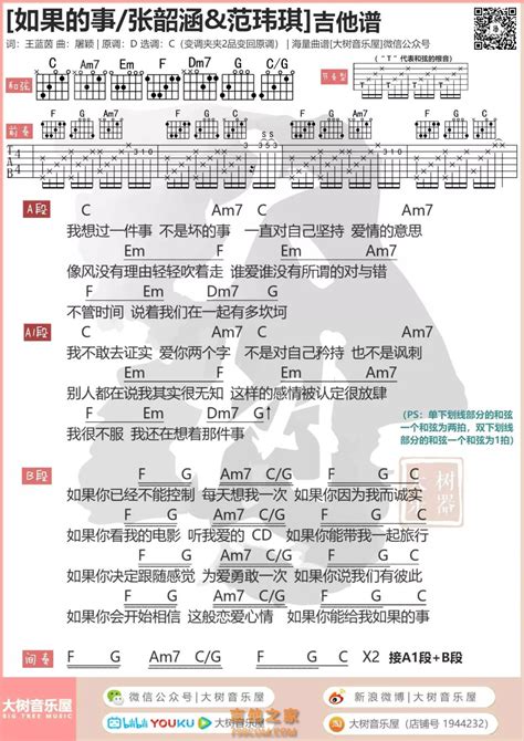 张韶涵 范玮琪《如果的事》吉他谱及教学视频 大树音乐屋 吉他谱 吉他之家