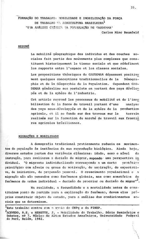 Pdf Forma O Do Trabalho Mobilidade E Imobiliza O Da For A De