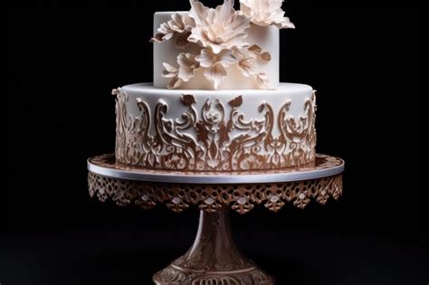 Premium Photo | Elegant cake with intricate icing designs on a stand