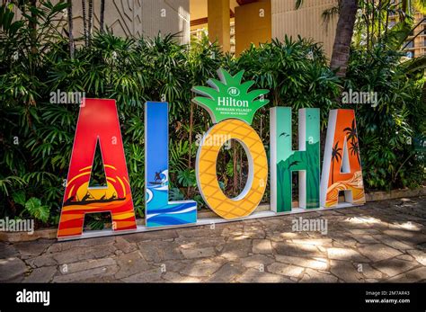 Honolulu Hawaii December 30 2022 Aloha Sign At The Hilton Hawaiian