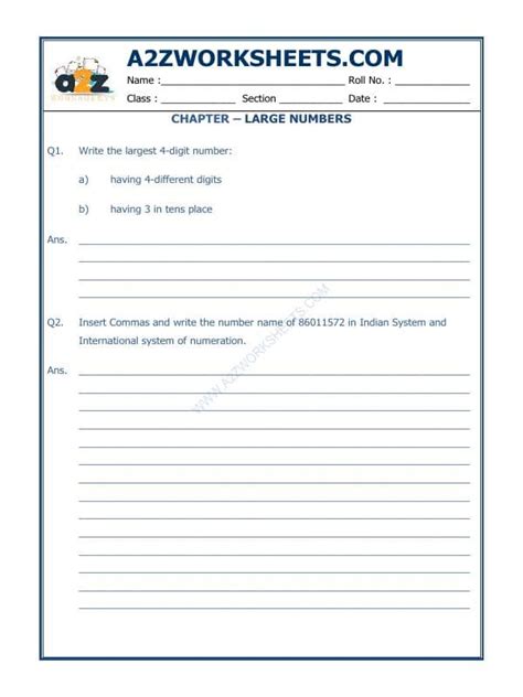 A2Zworksheets:Worksheet of Large Numbers-02-Numbers-Maths