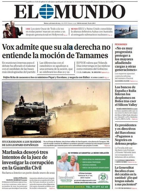 HIGHLIGHTS Cover Of EL MUNDO For Tuesday March 14 2023 Teller Report