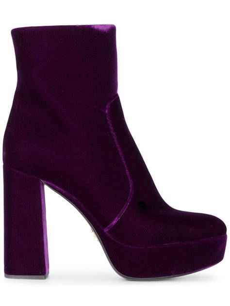 Prada Purple 115 Velvet Platform Boots In Pinkandpurple Modesens Velvet Boots Purple Ankle